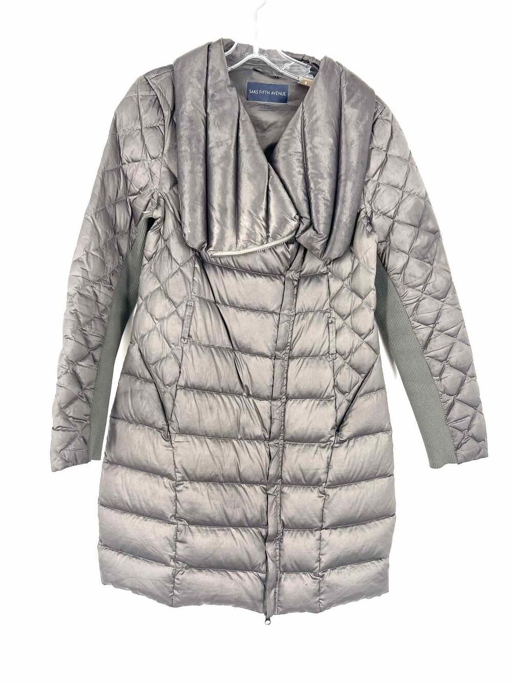 Saks Fifth Ave Size M Charcoal Puffer AS IS Designer Coat